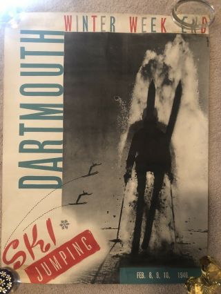 Rare Vintage Dartmouth Winter Weekend 1946 Ski Poster Ski Jumping