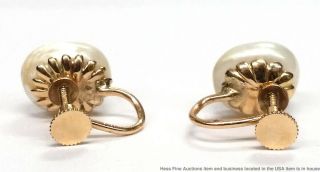 14K Yellow Gold Rare Natural Mississippi River Pearl Cool Vintage Earrings 4