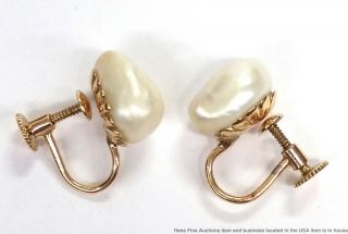 14K Yellow Gold Rare Natural Mississippi River Pearl Cool Vintage Earrings 6