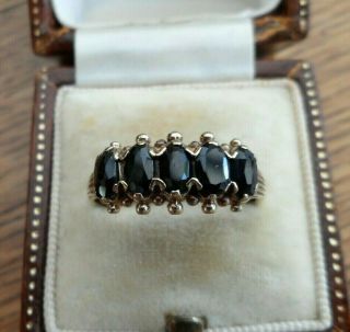 Vintage Jewellery 9ct Gold Midnight Blue Sapphire 5 Stone Ring Full Uk Hallmarks