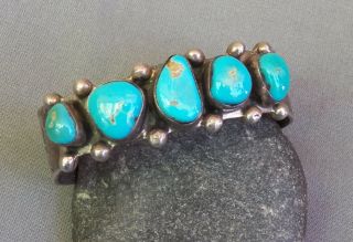 Vintage Sterling Silver Indian 5 Stone Turquoise Row Cuff Bracelet