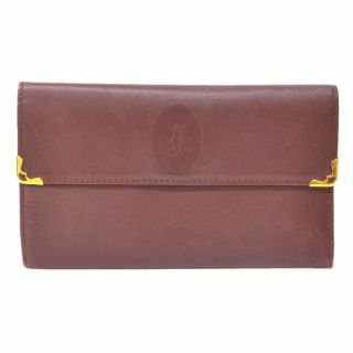Authentic Cartier Must Line Long Wallet Purse Case Leather Bordeaux Gold Vintage