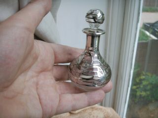 Old Antique French Art Nouveau Sterling Silver Overlay Glass Scent Bottle C.  1905