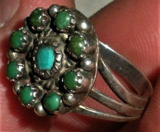 Antique C.  1920s Navajo Sterling Silver Ring Turquoise Cluster Great Design Vafo