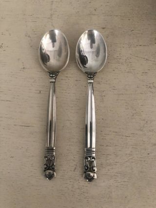 Pair Vintage Georg Jensen Acorn Sterling Silver Small Baby Spoons Demitasse 25g