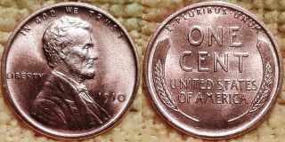 One Rare Lustrous Brilliant Uncirculated Matte Proof 1910 Lincoln Wheat Cent