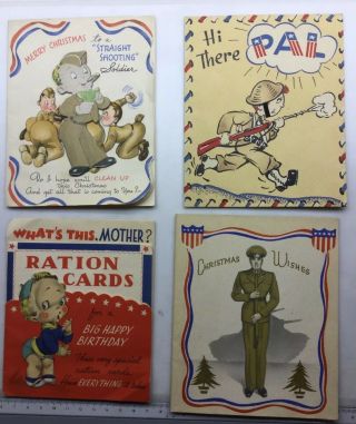 4 Different World War Two Greeting Cards - Birthday,  Christmas