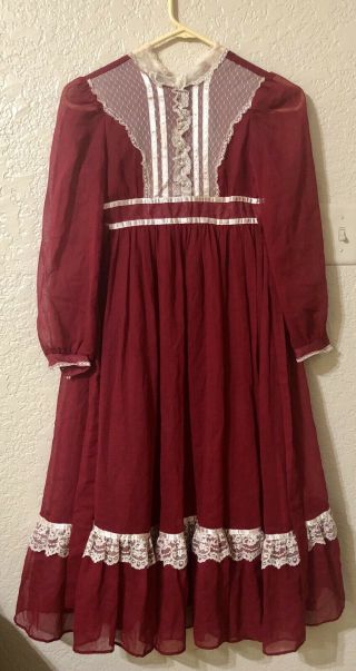 Vintage Gunne Sax Prairie Dress Romantic Renaissance Red Size 8 Broken Zip