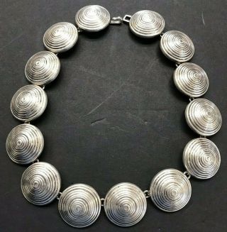 Vtg Mexican Sterling Silver Swirl Spiral Coil Link Modernist Necklace 18” 149.  6g