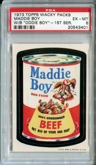 1973 Wacky Packs Series 1 Rare Wb Maddie Boy Oddie Boy Psa 6 Ex - Mt