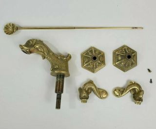Rare Vintage Brass Phylrich Sherle Wagner Fish Lavatory Faucet Fixture Set 10