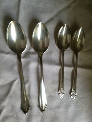 4 Vintage Silver Plate Serving Spoons 1881 Rogers Plantation & 2 German 800