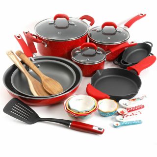 The Pioneer Woman Vintage Speckle 24 Piece Cookware Combo Set Red Dutch Oven