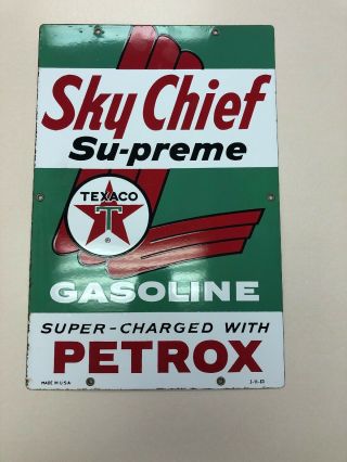 Vintage Texaco Sky Chief Petrox Supreme Gas Station Porcelain Pump Sign 1963