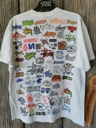 VINTAGE STYLE STUSSY FULL ALL OVER LOGO DOUBLE SIDED MENS T SHIRT XL 5