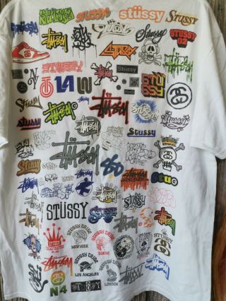 VINTAGE STYLE STUSSY FULL ALL OVER LOGO DOUBLE SIDED MENS T SHIRT XL 6