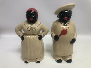 Vintage Black Americana “salty And Peppy” Chefs Yellow Salt & Pepper Shakers