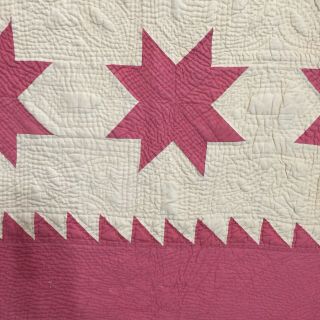Antique Vintage PINK Cotton SIX 6 POINTED STAR Hand Finished Quilt 87”x87” 3