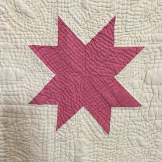 Antique Vintage PINK Cotton SIX 6 POINTED STAR Hand Finished Quilt 87”x87” 4