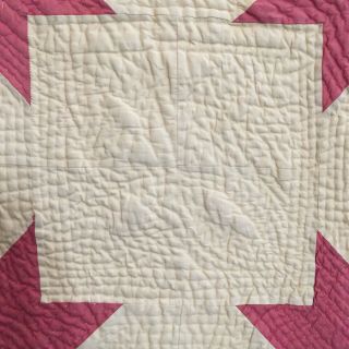 Antique Vintage PINK Cotton SIX 6 POINTED STAR Hand Finished Quilt 87”x87” 5