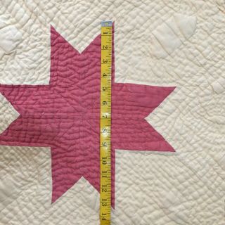 Antique Vintage PINK Cotton SIX 6 POINTED STAR Hand Finished Quilt 87”x87” 8