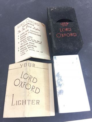 Vintage Lord Oxford Semi Automatic Pocket Lighter In Pounce With Papers