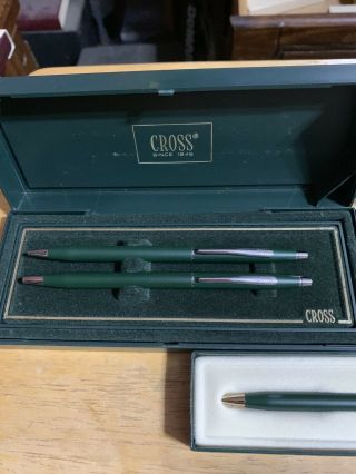 Cross Classic Pen Pencil Set.  Matte Green With Chrome Accents.  Rare Vintage,  Usa