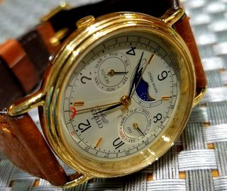 Very RARE - Men ' s Citizen Triple Calendar day date month moon phase watch 6350 9