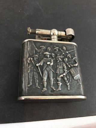 Vintage Kw Lift Arm Pocket Lighter With Embossed 800 Silver Wrap