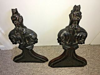 RARE ANTIQUE 18TH CENTURY? GOTHIC FIGURAL CARVED OAK CHURCH PEW ENDS BENCH ENDS 10