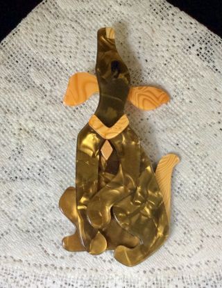 Vintage Lea Stein Paris Resin Howling Dog Brooch - So Adorable In Pristine Cond.