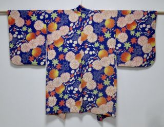 Japanese Kimono Silk Antique Long Haori / Japan Blue / Vintage Silk Fabric /468