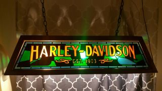 Vintage Harley - Davidson Stained Glass Bar/shop/man Cave Light.