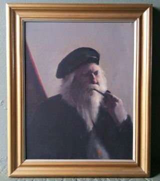 Vintage Impressionist Oil Painting On Canvas Portrait Of A Sailor / Ship Captain