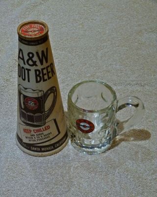 VINTAGE 1950s A&W ROOT BEER WAXED QUART KONE & 1950s GLASS MUG 2