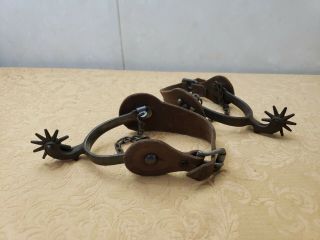 Vintage Unmarked Western Spurs With Leather Strap And Chain