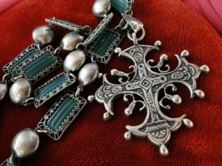 Antique Vtg Peruzzi Cini Coppini Style Sterling Nouveau Etruscan Cross Necklace