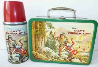 1955 Vintage Davy Crockett Metal Lunch Box And Thermos - Holtemp