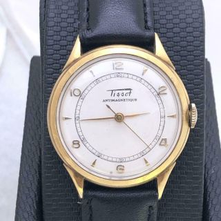 Vintage Tissot Antimagnetique 14k Yellow Gold Round Watch 254.  855 Patent Rare