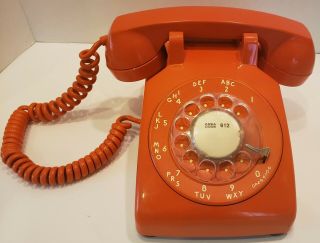 Vintage Itt 500 Orange Rotary Dial Mid Century Desk Phone Telephone -