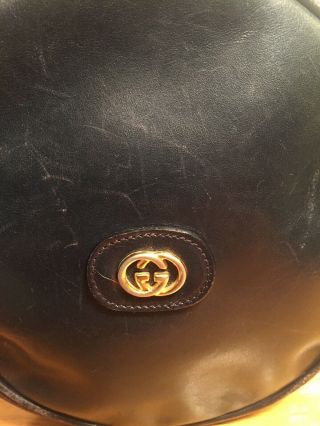 Rare Vintage Gucci GG Monogram Navy Leather Canteen Round Crossbody/Shoulder Bag 2