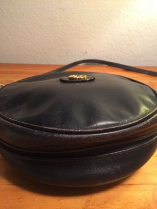 Rare Vintage Gucci GG Monogram Navy Leather Canteen Round Crossbody/Shoulder Bag 3