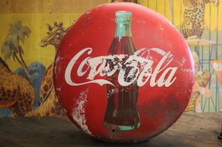 Vintage Coca Cola Button Sign 24” Coke 7up Pepsi Orange Crush Dr Pepper