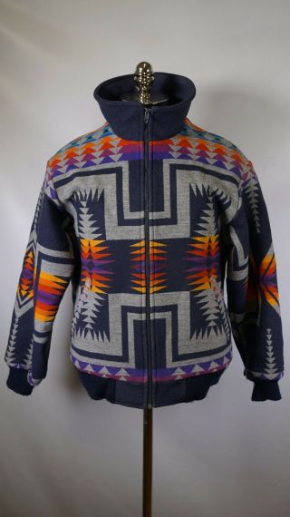 B5778 Vtg Pendleton Beaver State Aztec Navajo Western Boho Native Wool Jacket S