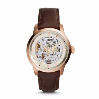 Fossil Me3078 Townsman Skeleton Dial Brown Leather Automatic Men 