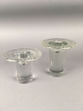 Vintage Mid Century Blenko Modern Art Glass Mushroom Candlesticks Holders