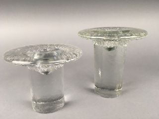 Vintage Mid Century Blenko Modern Art Glass Mushroom Candlesticks Holders 3