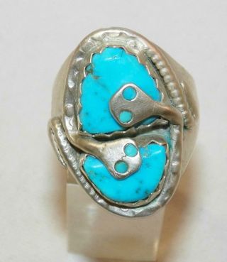 Vintage Zuni Effie Calavaza Sterling Silver Sleeping Beauty Turquoise Snake Ring