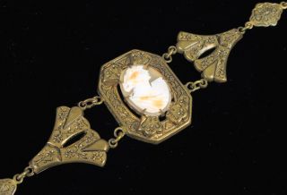 Antique Victorian Bracelet With Cameo Gold Gilt Over Brass Stunning Rare