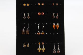 12 X Vintage.  925 Sterling Silver Amber Earrings Inc Baltic,  Studs,  Drops (47g)